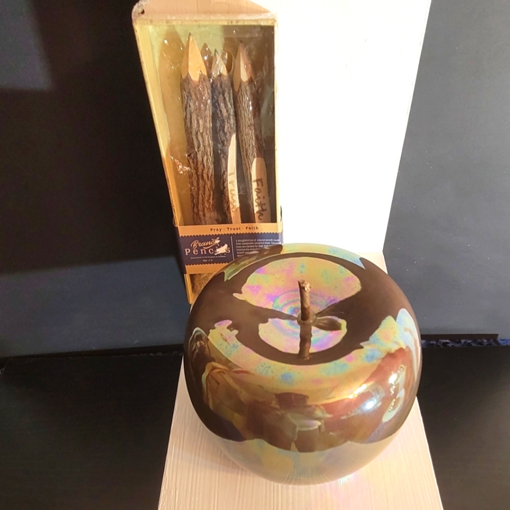 MEDIUM SIZED HANDMADE "CHOCOLATE" PORCELAIN APPLE DECOR